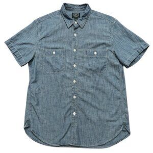 J.Crew Shirt Mens Size M Short Sleeve Chambray Work Pockets Cotton Blue